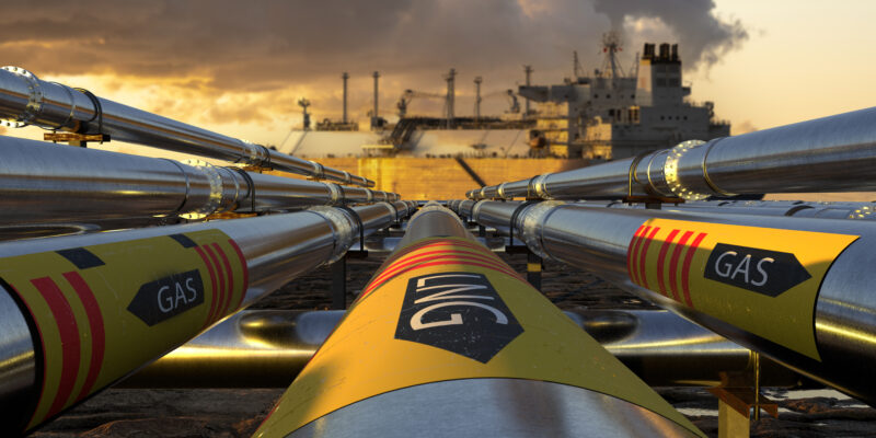 LNG pipelines leading to LNG tanker